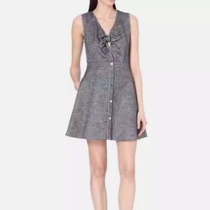 Maje Ruben Tie Front Woven Linen Medium Blue Chambray Denim Dress 2